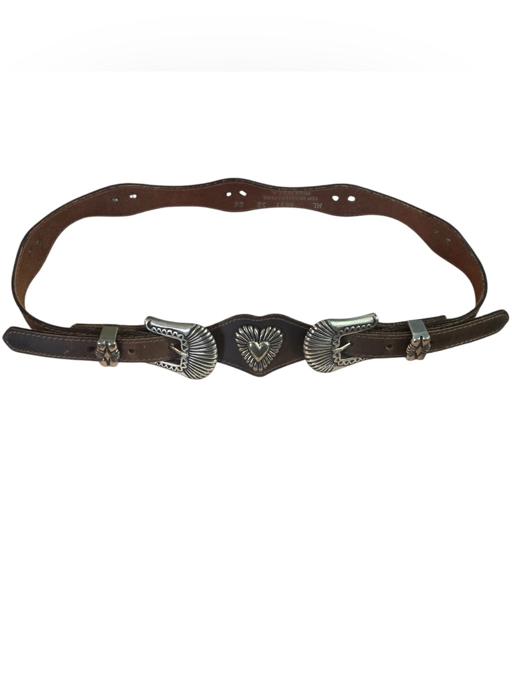 Western Double Buckle Brown Leather Waist Belt with Heart Concho - Picture 11 of 11